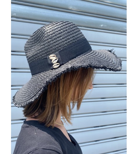 Chapeau 100% papier avec ruban et coquillage 