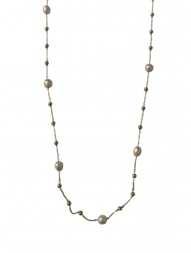 Collier Acier- Sautoir avec perle nacré et petites boules