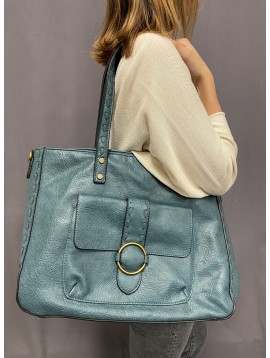 Sac  porté épaule  style craquelé brillant, poche avant et anneaux