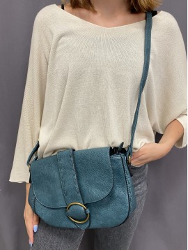 Sac porté travers style craquelé brillant, poche avant et anneaux