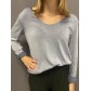Tshirt fin manches longues décolleté V avec détails lurex 
