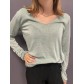Tshirt fin manches longues décolleté V avec détails lurex 