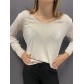 Tshirt fin manches longues décolleté V avec détails lurex 
