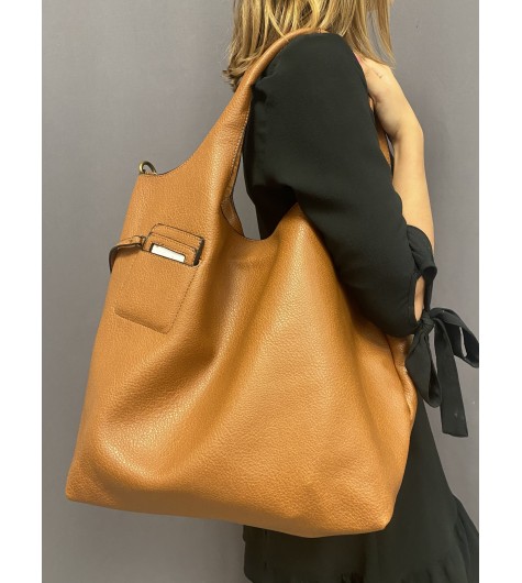 Sac shopping grainé souple avec porte carte