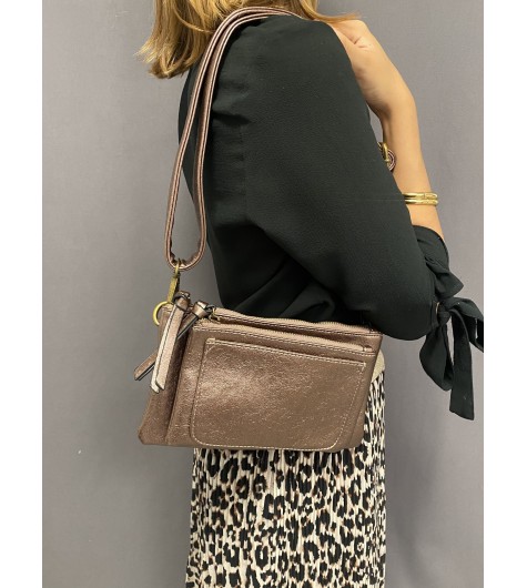 Sac porté travers brillant avec double pochettes 