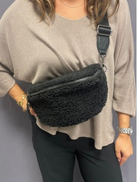 Sac synthé en tissu style mouton forme petite  banane.