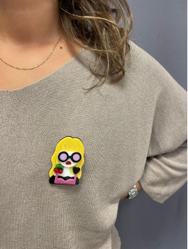 Broche - Tête et buste de femme avec lunettes 