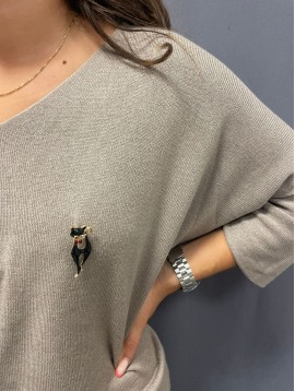 Broche - Chat avec noeud papillon et contour doré