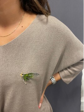 Broche - Libelulle avec grandes ailes ornée de strass et paillettes