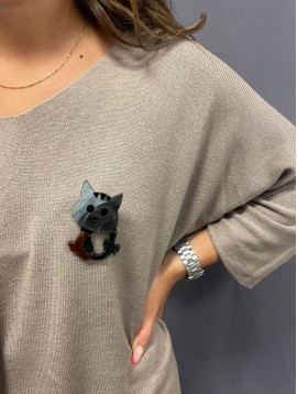 Broche - Chat avec grosse tete en résine 