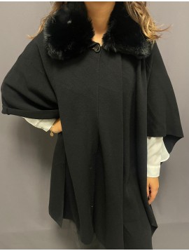 Veste/ poncho laine fne avec col en fourrure 