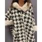Veste/ poncho pied de coq lurex col et manches fourrure 