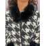 Veste/ poncho pied de coq lurex col et manches fourrure 