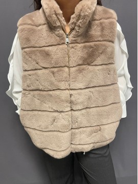Gilet sans manches en fourrure synthétique avec col 