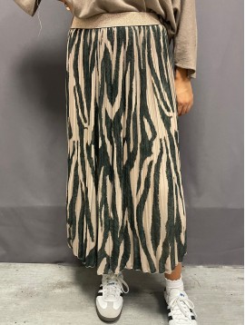 Jupe plissée mi-longue taille élastique lurex imprimée zèbre