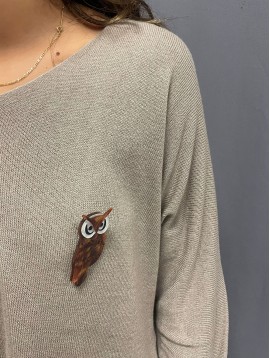 Broche - Hiboux avec des détails dorés et paillettés 