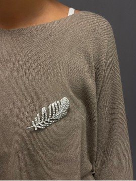 Broche Acier - Plume en strass 
