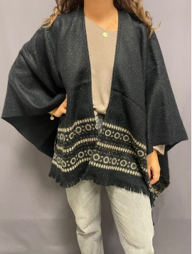 Poncho avec lurex et bandes avec ronds et losanges 